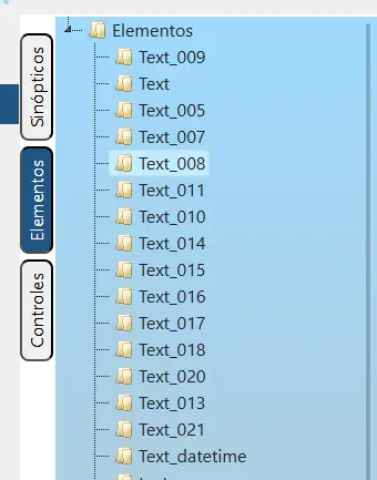 Lista de elementos gráficos en el panel lateral del editor